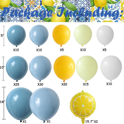 Amalfi Coast Lemon Balloon Arch Kit for Lemon Theme Party Decorations | 144pcs Blue and Yellow White Balloons with Lemon Balloons for Valentine's Day Bachelorette Bridal Shower Birthday Party Decor