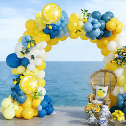 Amalfi Coast Lemon Balloon Arch Kit for Lemon Theme Party Decorations | 144pcs Blue and Yellow White Balloons with Lemon Balloons for Valentine's Day Bachelorette Bridal Shower Birthday Party Decor