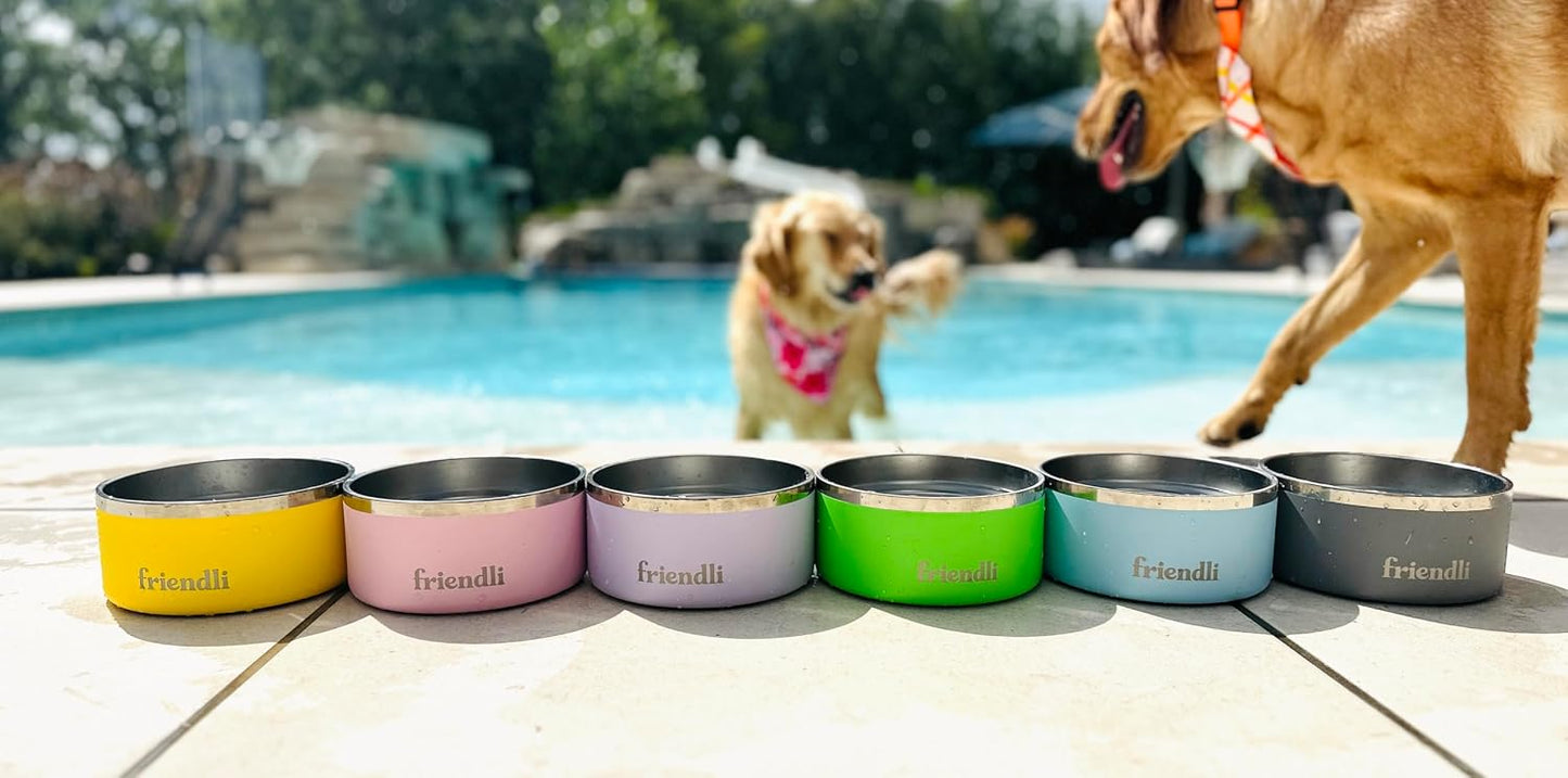 Sunshine Yellow Stainless Steel Dog Bowl – 32oz, Durable, Rust-Resistant, Double Wall Feeder, Keeps Food & Water Fresh, Ideal for Multiple Pets, Easy to Clean, Non-Slip Base