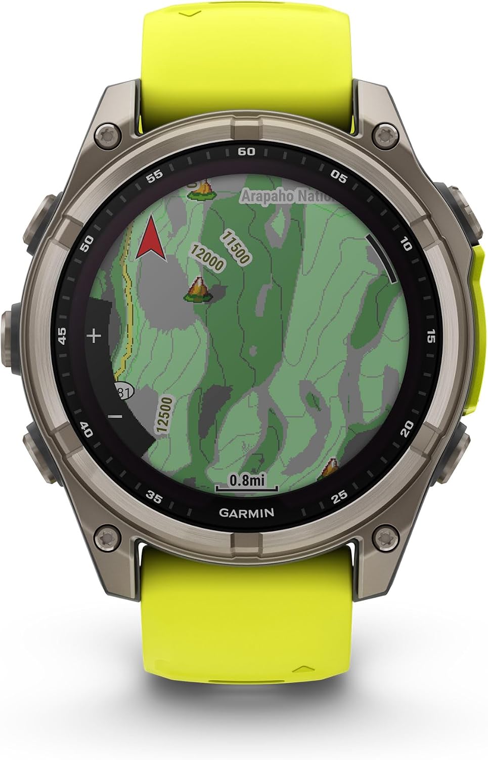 Garmin Fenix 8 Premium Multisport GPS Running Smartwatch, 47 mm, Sapphire | Solar, Dive-Rated, Built-in Flashlight | Titanium with Amp Yellow/Graphite Band with Signature Series Charging Stand