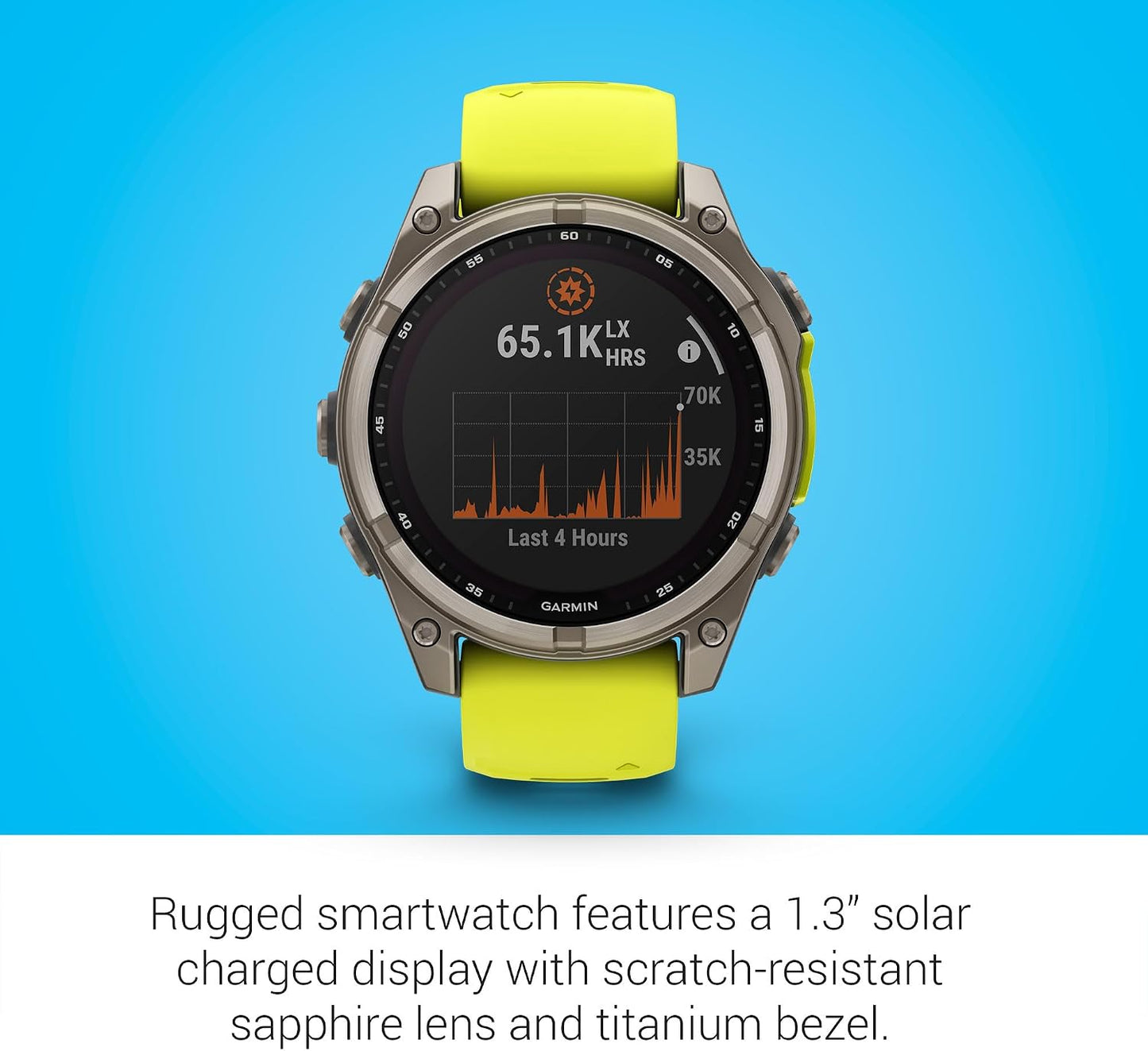 Garmin Fenix 8 Premium Multisport GPS Running Smartwatch, 47 mm, Sapphire | Solar, Dive-Rated, Built-in Flashlight | Titanium with Amp Yellow/Graphite Band with Signature Series Charging Stand
