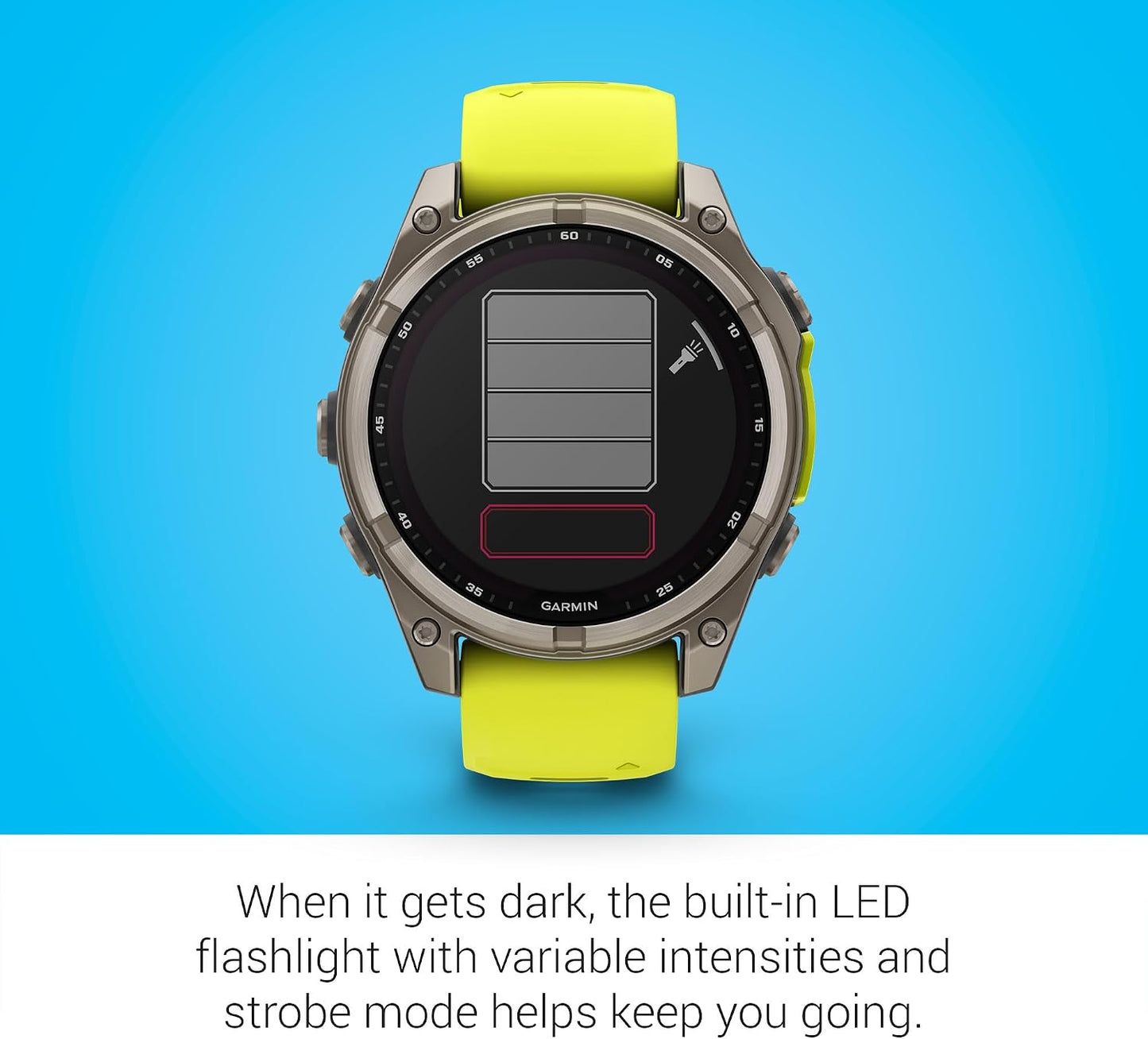 Garmin Fenix 8 Premium Multisport GPS Running Smartwatch, 47 mm, Sapphire | Solar, Dive-Rated, Built-in Flashlight | Titanium with Amp Yellow/Graphite Band with Signature Series Charging Stand