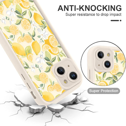 RUMSEY Summer Case for iPhone 14 Flower Aesthetic Pattern, White Floral Lemons Design Phone Cover for Women Girls, Soft Silicone Shockproof Full Camera Protective Shell for iPhone 14 6,1"