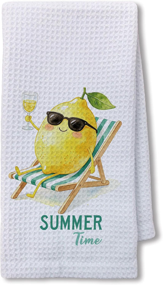 Funny Lemon Kitchen Hand Towels 16x24 Inch, Lemon Gifts for Women Men, Cute Yellow Fruit Summer Time Beach Decorative Hand Towels for Bathroom Kitchen