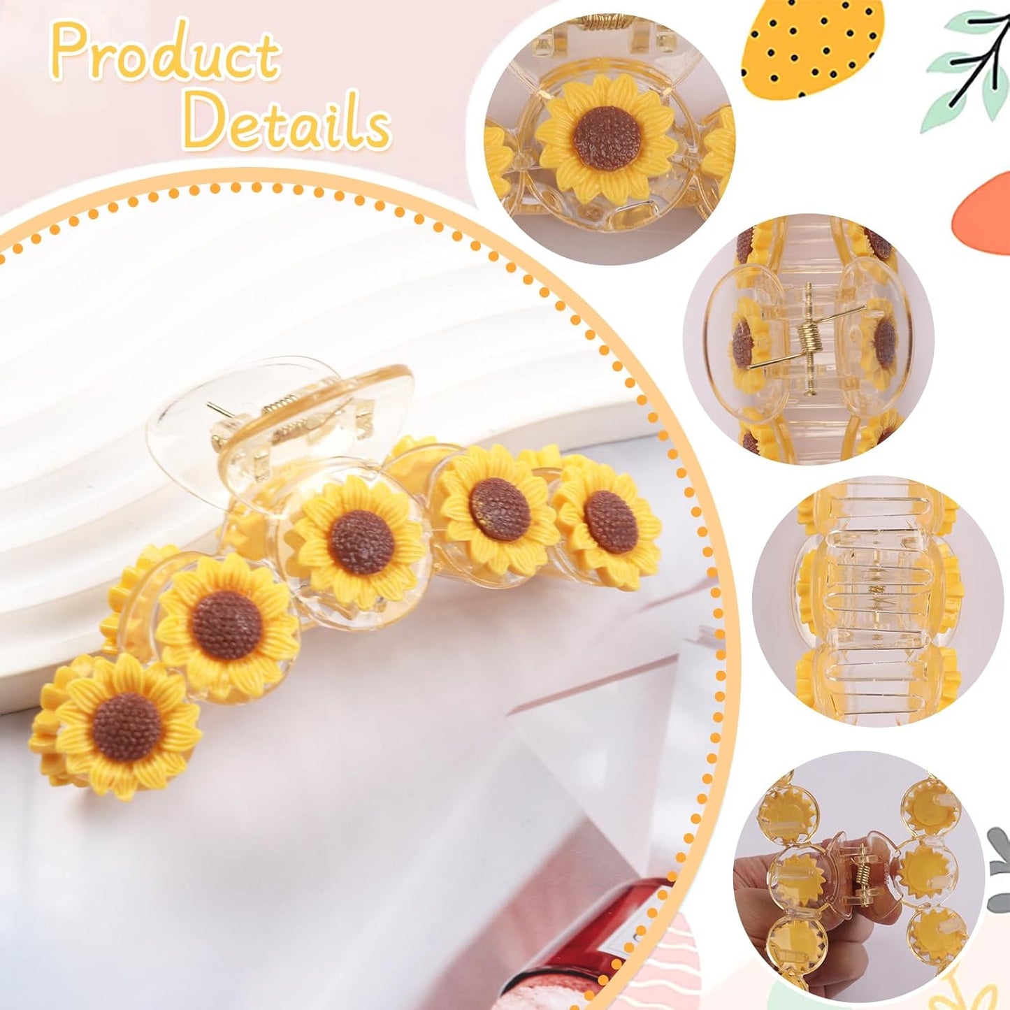 Sunflower Hair Clips Flower Hair Claw Clips Elegant Claw Clip Strong Hold Sunflower Hair Accessories for Women Girls Spring Summer Birthday Wedding Party Favors