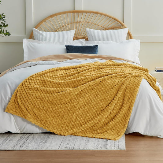 EXQ Home Gentle Soft Fleece Throw Blanket – Cozy Lightweight 3D Imitation Turtle Shell Jacquard Blanket for Couch Bed – All-Season Warm Fuzzy Flannel Blanket for Women Mom Gift(60"x80",Mustard Yellow)
