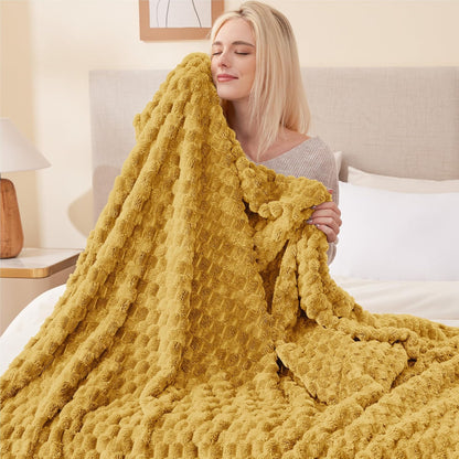 EXQ Home Gentle Soft Fleece Throw Blanket – Cozy Lightweight 3D Imitation Turtle Shell Jacquard Blanket for Couch Bed – All-Season Warm Fuzzy Flannel Blanket for Women Mom Gift(60"x80",Mustard Yellow)