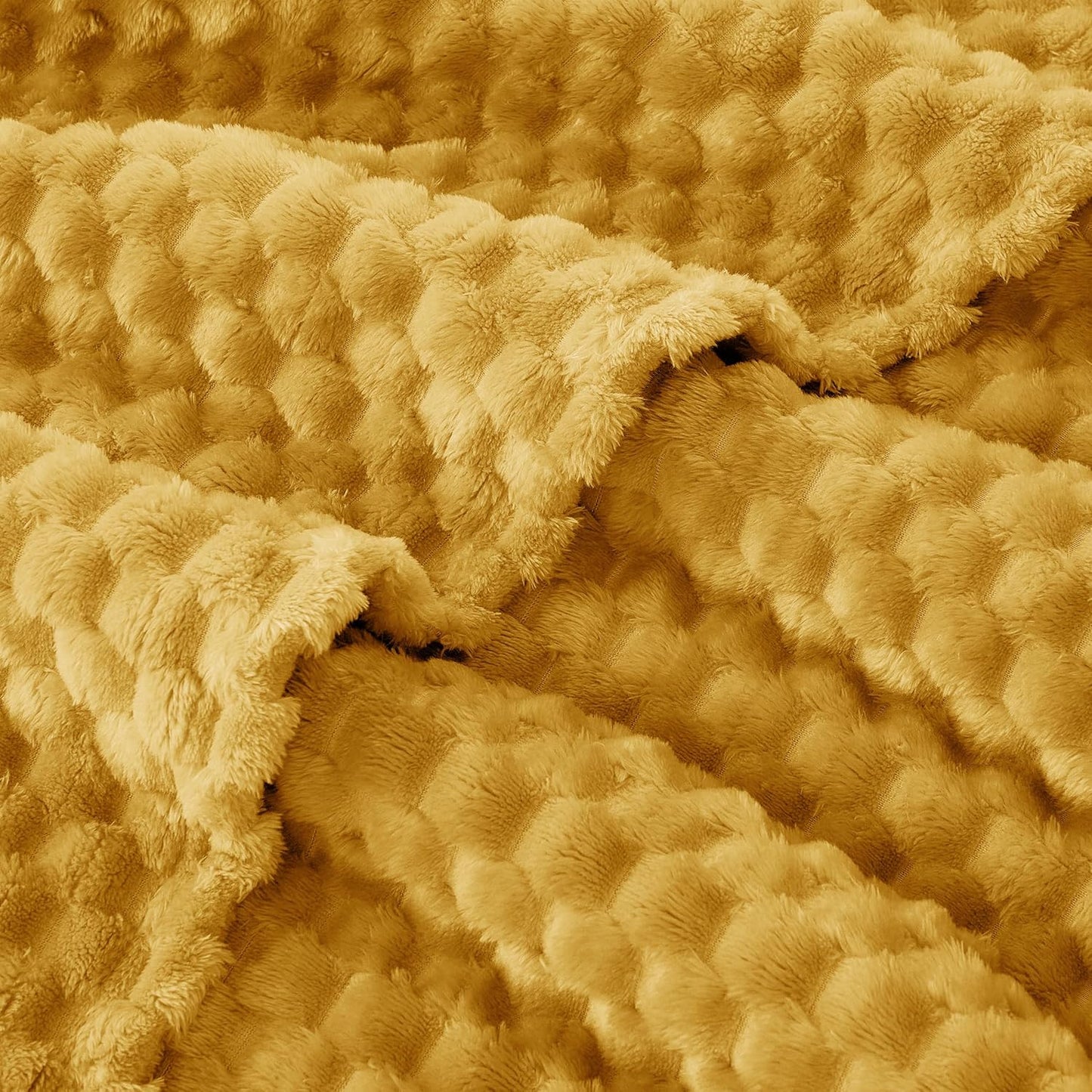 EXQ Home Gentle Soft Fleece Throw Blanket – Cozy Lightweight 3D Imitation Turtle Shell Jacquard Blanket for Couch Bed – All-Season Warm Fuzzy Flannel Blanket for Women Mom Gift(60"x80",Mustard Yellow)