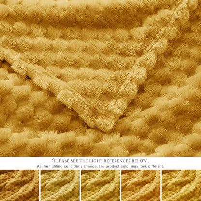 EXQ Home Gentle Soft Fleece Throw Blanket – Cozy Lightweight 3D Imitation Turtle Shell Jacquard Blanket for Couch Bed – All-Season Warm Fuzzy Flannel Blanket for Women Mom Gift(60"x80",Mustard Yellow)