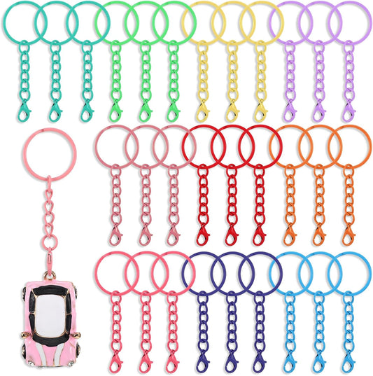 30 Pcs Keychain Rings for Crafts 10 Colors Bulk Metal Keychain Cute Keychains Set with Lobster Claw Clasps Colored Key Chain Rings for Jewelry Making, DIY Crafts, Keyring Accessories