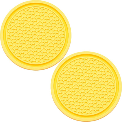 2PCS Car Cup Holder Coaster, Universal Auto Non-Slip Cup Holder Coaster, 2.75In Universal Non-Slip Recessed Car Interior Accessories (Yellow)