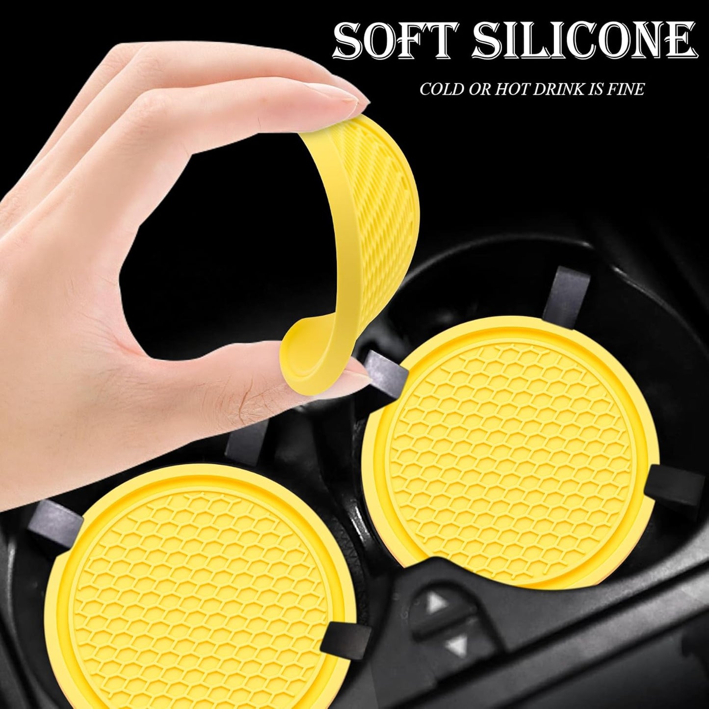 2PCS Car Cup Holder Coaster, Universal Auto Non-Slip Cup Holder Coaster, 2.75In Universal Non-Slip Recessed Car Interior Accessories (Yellow)