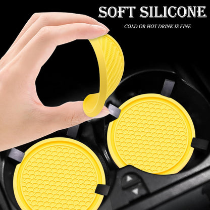 2PCS Car Cup Holder Coaster, Universal Auto Non-Slip Cup Holder Coaster, 2.75In Universal Non-Slip Recessed Car Interior Accessories (Yellow)