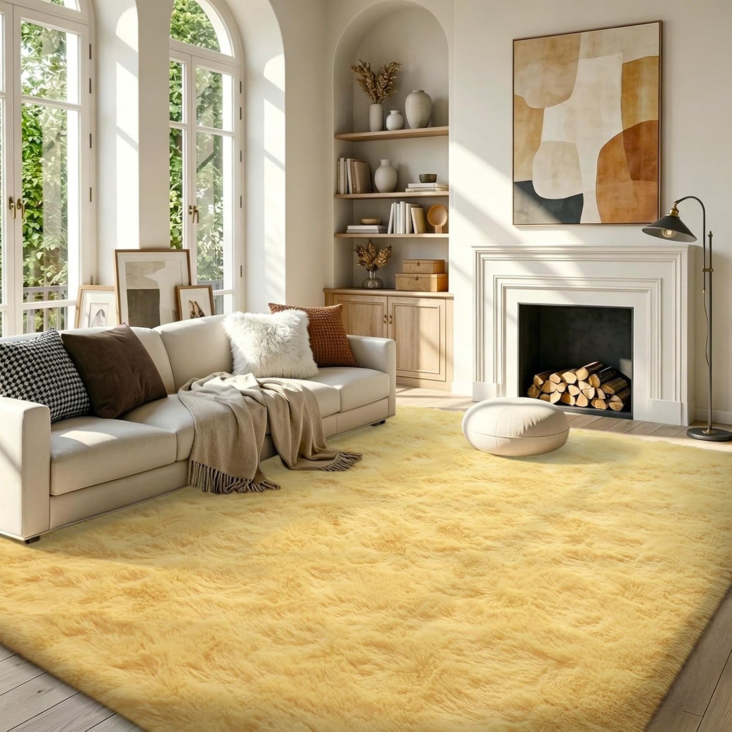 FinRèc Soft Yellow Rugs for Bedroom Living Room, 4x6 Feet Fluffy Shaggy Area Rug, Non-Slip Fuzzy Furry Shag Rug for Nursery Kids Room Dorm Room Home Decor, Indoor Plush Floor Carpet
