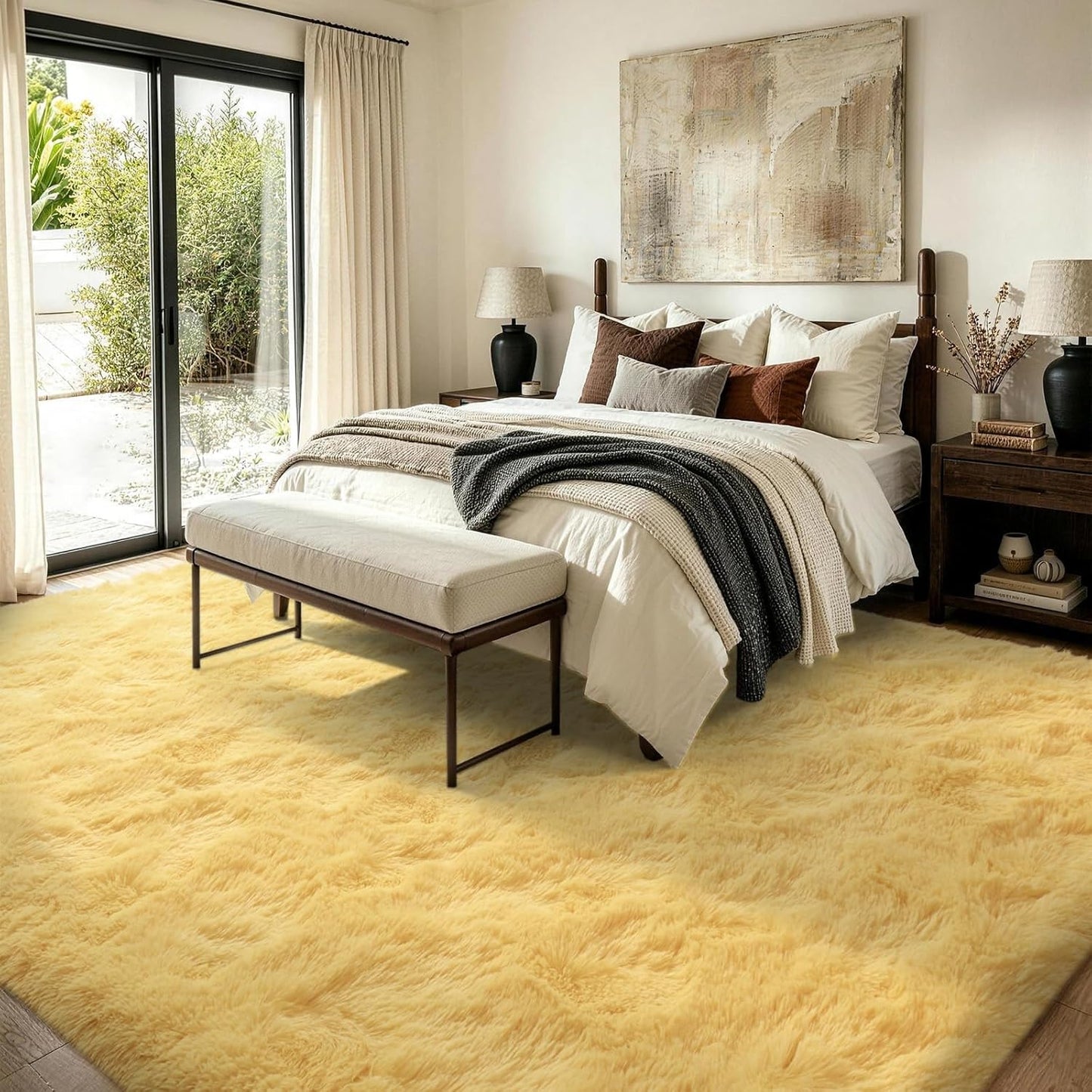 FinRèc Soft Yellow Rugs for Bedroom Living Room, 4x6 Feet Fluffy Shaggy Area Rug, Non-Slip Fuzzy Furry Shag Rug for Nursery Kids Room Dorm Room Home Decor, Indoor Plush Floor Carpet
