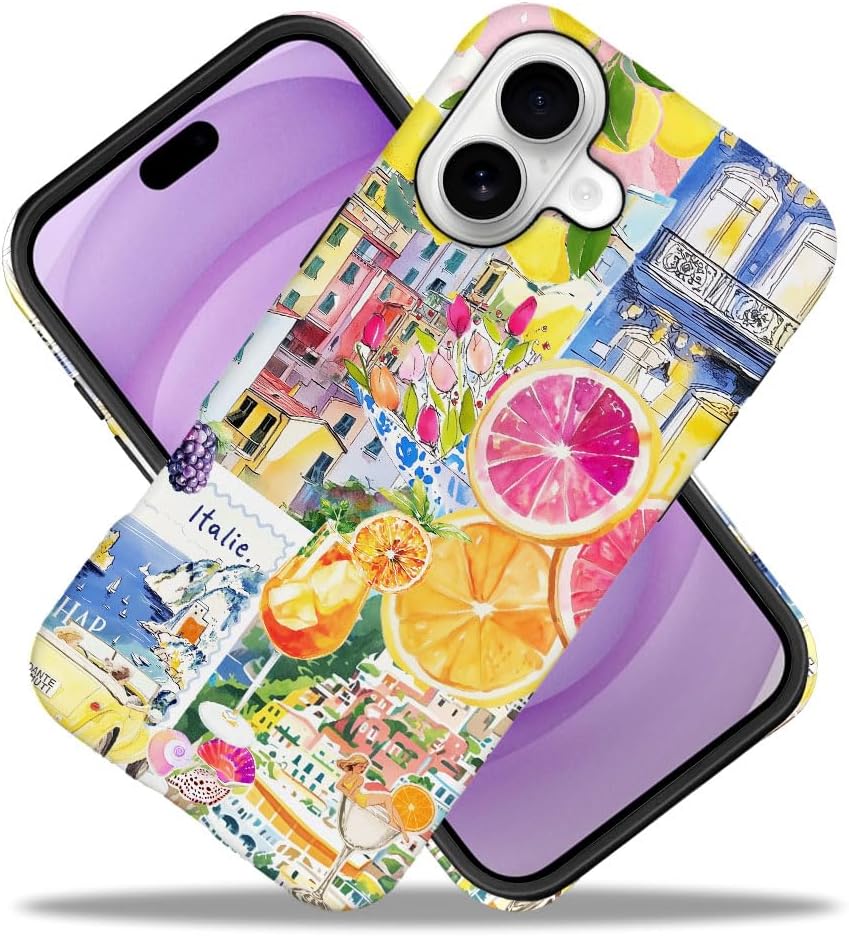 Case Compatible with iPhone 17,Durable Shock Protection Cover for Girl Women,Lemon Collage Summer