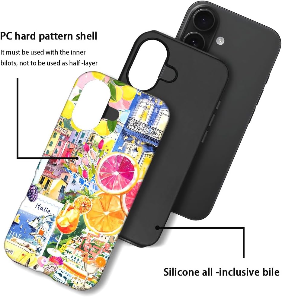 Case Compatible with iPhone 17,Durable Shock Protection Cover for Girl Women,Lemon Collage Summer