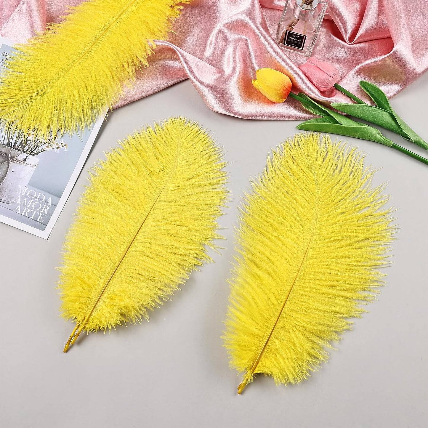 Yellow Ostrich Feathers 24pcs Natural Bulk 8-10Inch 20cm-25cm for Crafts Wedding Party Centerpieces Halloween and Home Decoration Feathers
