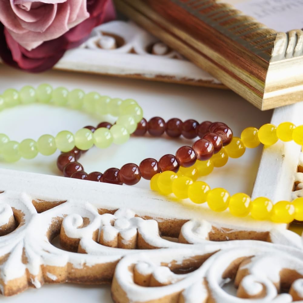 145pcs Glass Beads, 8mm Glass Beads for Barcelet and Jewelry Making DIY Crafts (Yellow)