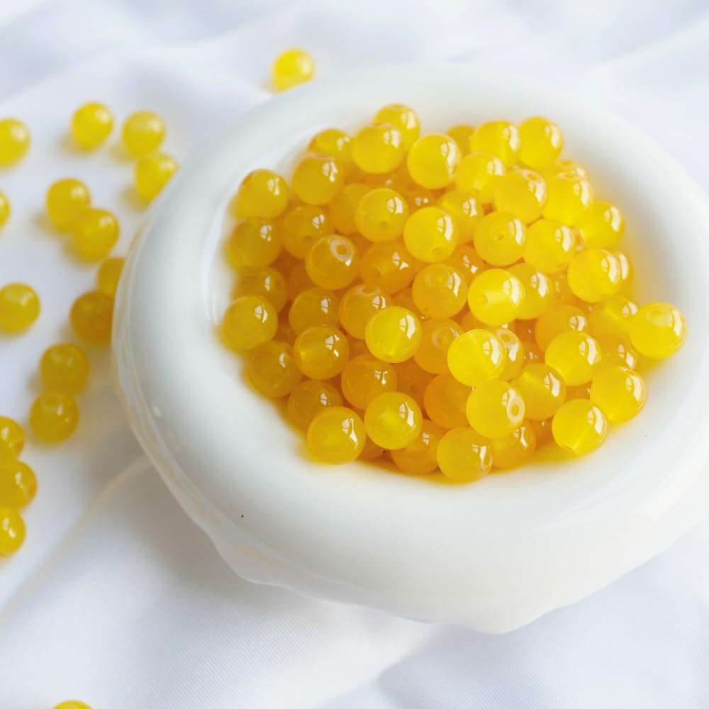 145pcs Glass Beads, 8mm Glass Beads for Barcelet and Jewelry Making DIY Crafts (Yellow)