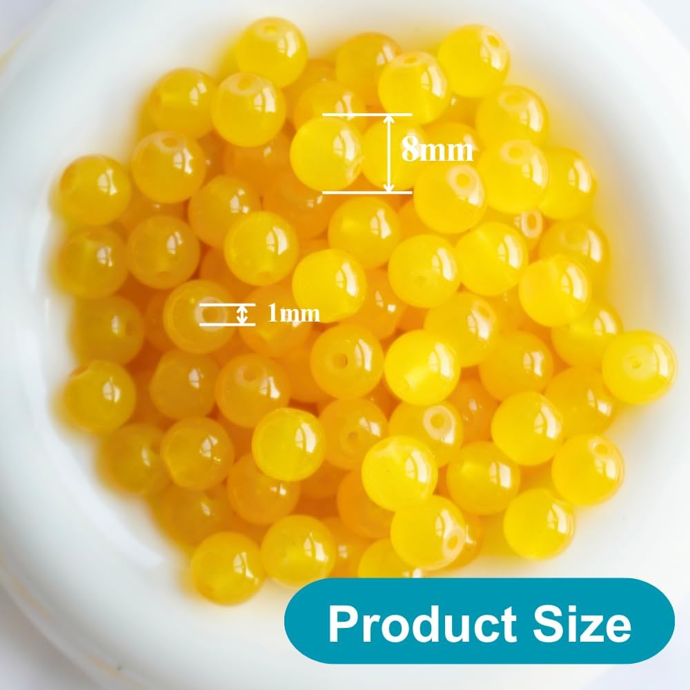 145pcs Glass Beads, 8mm Glass Beads for Barcelet and Jewelry Making DIY Crafts (Yellow)