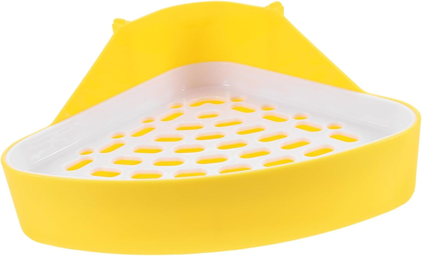 Small Animal Plastic Litter Box with Bottom Net Sturdy Bunny Potty for Rabbits Guinea Pigs Hamsters Odor Pet Toilet Tray in Yellow for Cage Training