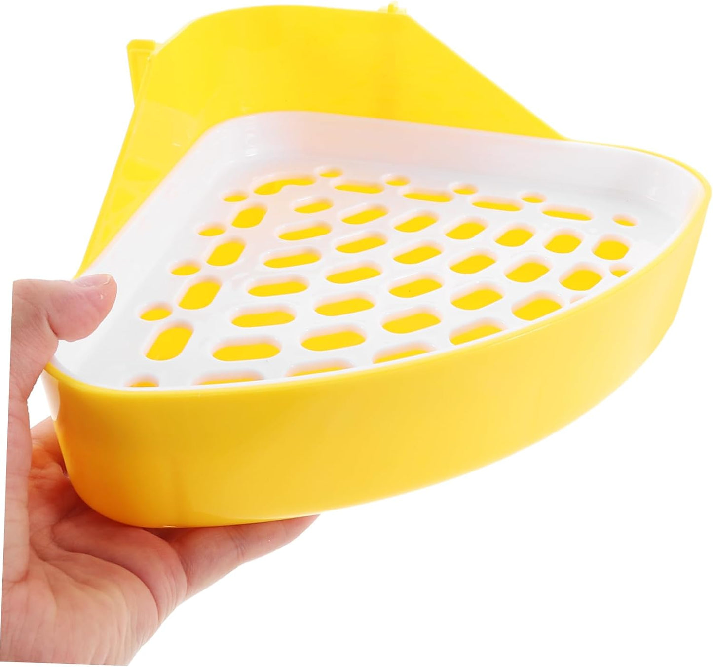Small Animal Plastic Litter Box with Bottom Net Sturdy Bunny Potty for Rabbits Guinea Pigs Hamsters Odor Pet Toilet Tray in Yellow for Cage Training