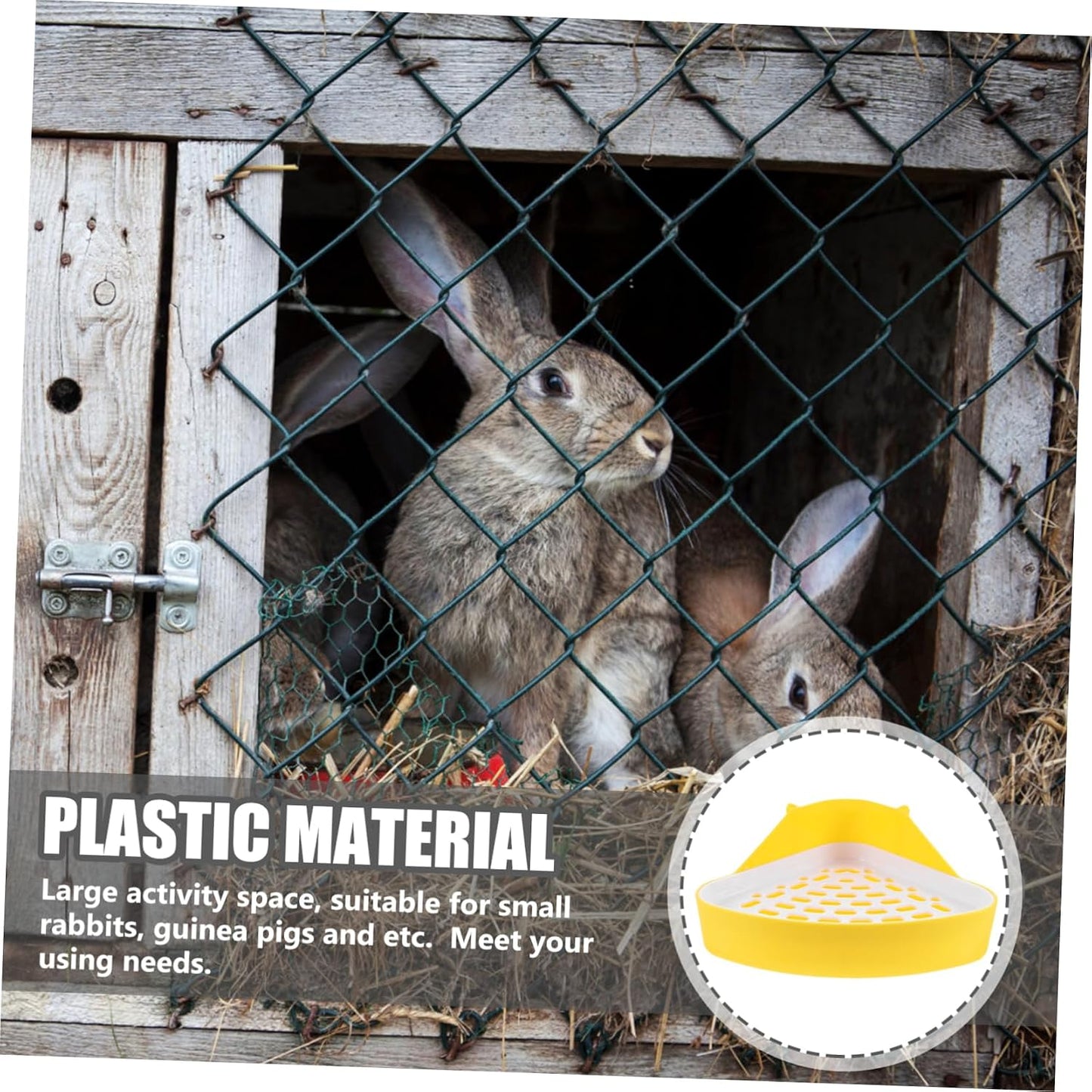 Small Animal Plastic Litter Box with Bottom Net Sturdy Bunny Potty for Rabbits Guinea Pigs Hamsters Odor Pet Toilet Tray in Yellow for Cage Training