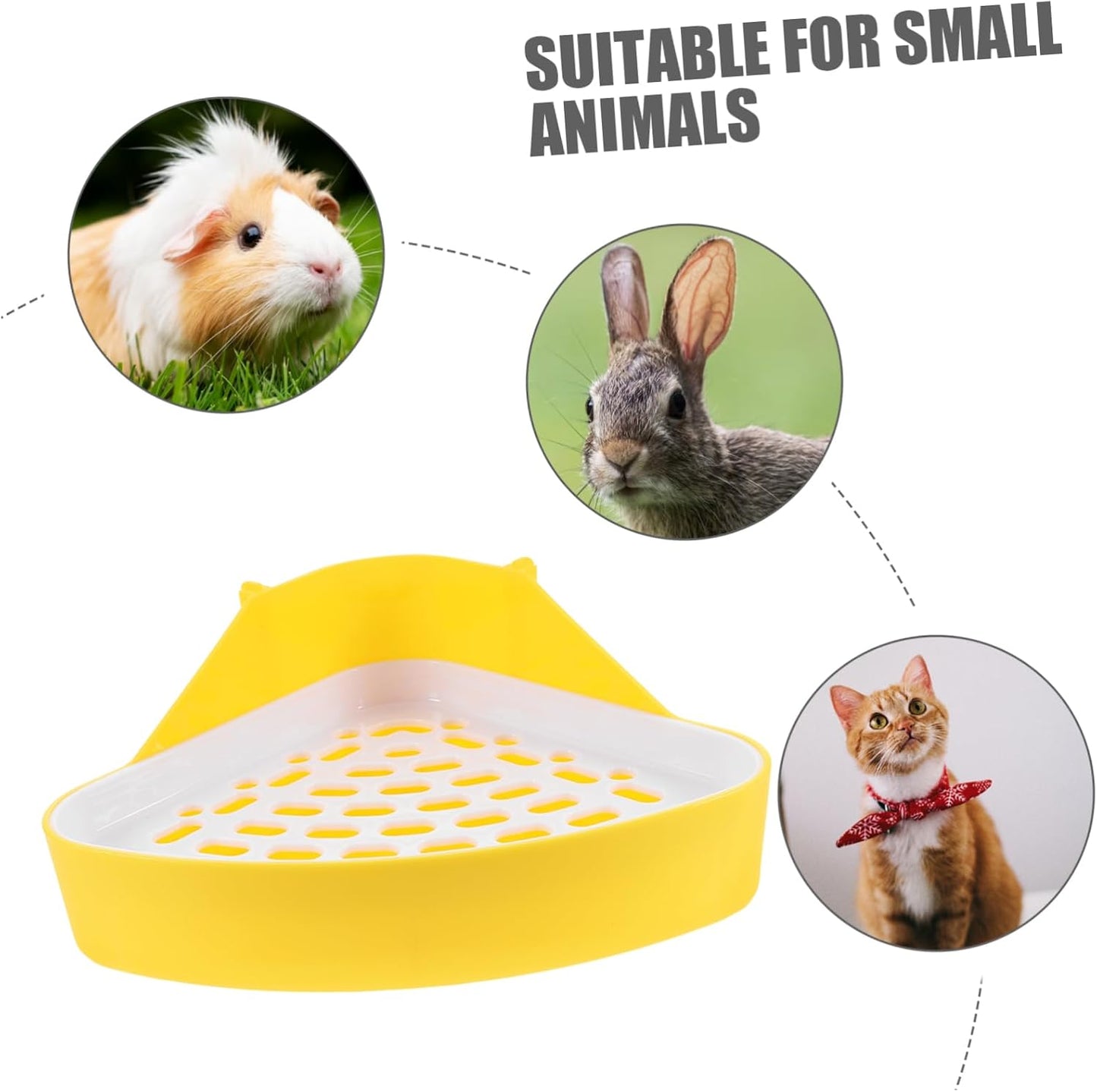 Small Animal Plastic Litter Box with Bottom Net Sturdy Bunny Potty for Rabbits Guinea Pigs Hamsters Odor Pet Toilet Tray in Yellow for Cage Training