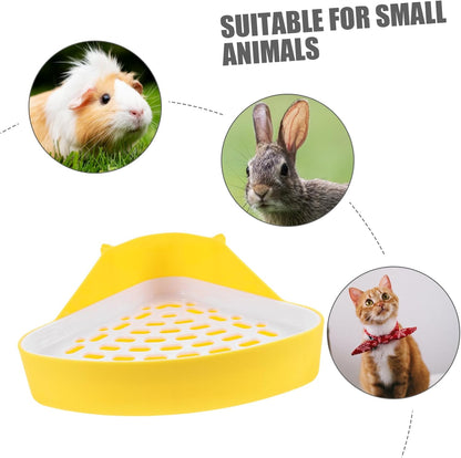 Small Animal Plastic Litter Box with Bottom Net Sturdy Bunny Potty for Rabbits Guinea Pigs Hamsters Odor Pet Toilet Tray in Yellow for Cage Training