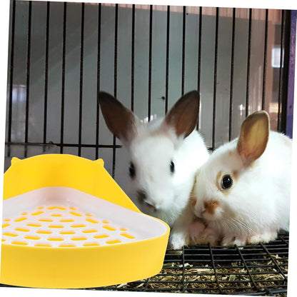 Small Animal Plastic Litter Box with Bottom Net Sturdy Bunny Potty for Rabbits Guinea Pigs Hamsters Odor Pet Toilet Tray in Yellow for Cage Training
