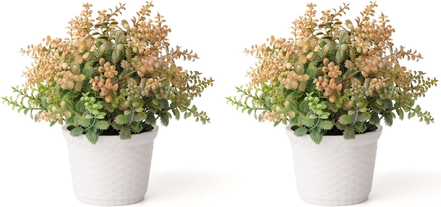 2pcs Small Artificial Plants with Flower Fake Potted Plants for Shelf Decor and Bathroom Plants Decor Livingroom Table and Office Desk(Autumn Yellow)
