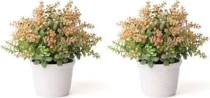 2pcs Small Artificial Plants with Flower Fake Potted Plants for Shelf Decor and Bathroom Plants Decor Livingroom Table and Office Desk(Autumn Yellow)