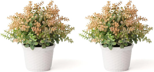 2pcs Small Artificial Plants with Flower Fake Potted Plants for Shelf Decor and Bathroom Plants Decor Livingroom Table and Office Desk(Autumn Yellow)