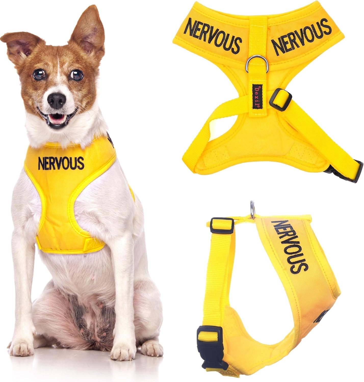 Nervous (Give Me Space) Yellow Colour Coded Non-Pull Front and Back D Ring Padded and Waterproof Vest Dog Harness Prevents Accidents By Warning Others of Your Dog in Advance (S)