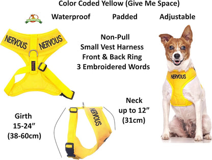 Nervous (Give Me Space) Yellow Colour Coded Non-Pull Front and Back D Ring Padded and Waterproof Vest Dog Harness Prevents Accidents By Warning Others of Your Dog in Advance (S)