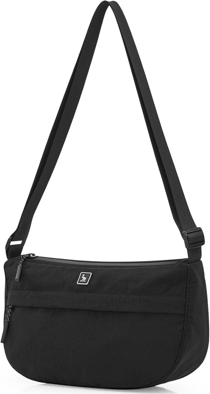 Nylon Small Crossbody Bag Lightweight Crescent Bag Shoulder Bag with Waterproof Zippers Adjustable Strap