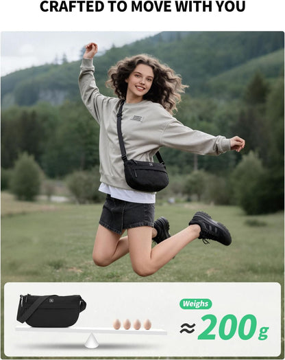 Nylon Small Crossbody Bag Lightweight Crescent Bag Shoulder Bag with Waterproof Zippers Adjustable Strap