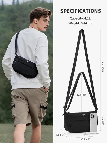 Nylon Small Crossbody Bag Lightweight Crescent Bag Shoulder Bag with Waterproof Zippers Adjustable Strap