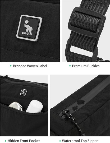Nylon Small Crossbody Bag Lightweight Crescent Bag Shoulder Bag with Waterproof Zippers Adjustable Strap