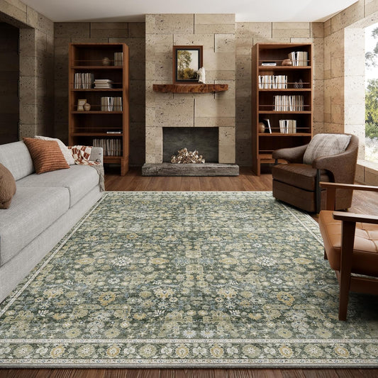 Washable Rugs for Living Room: 8x10 Area Rugs for Bedroom Ultra Soft Non-Slip Stain Resistant Vintage Boho Large Carpet for High-Traffic Dining Room - Farmhouse Decor