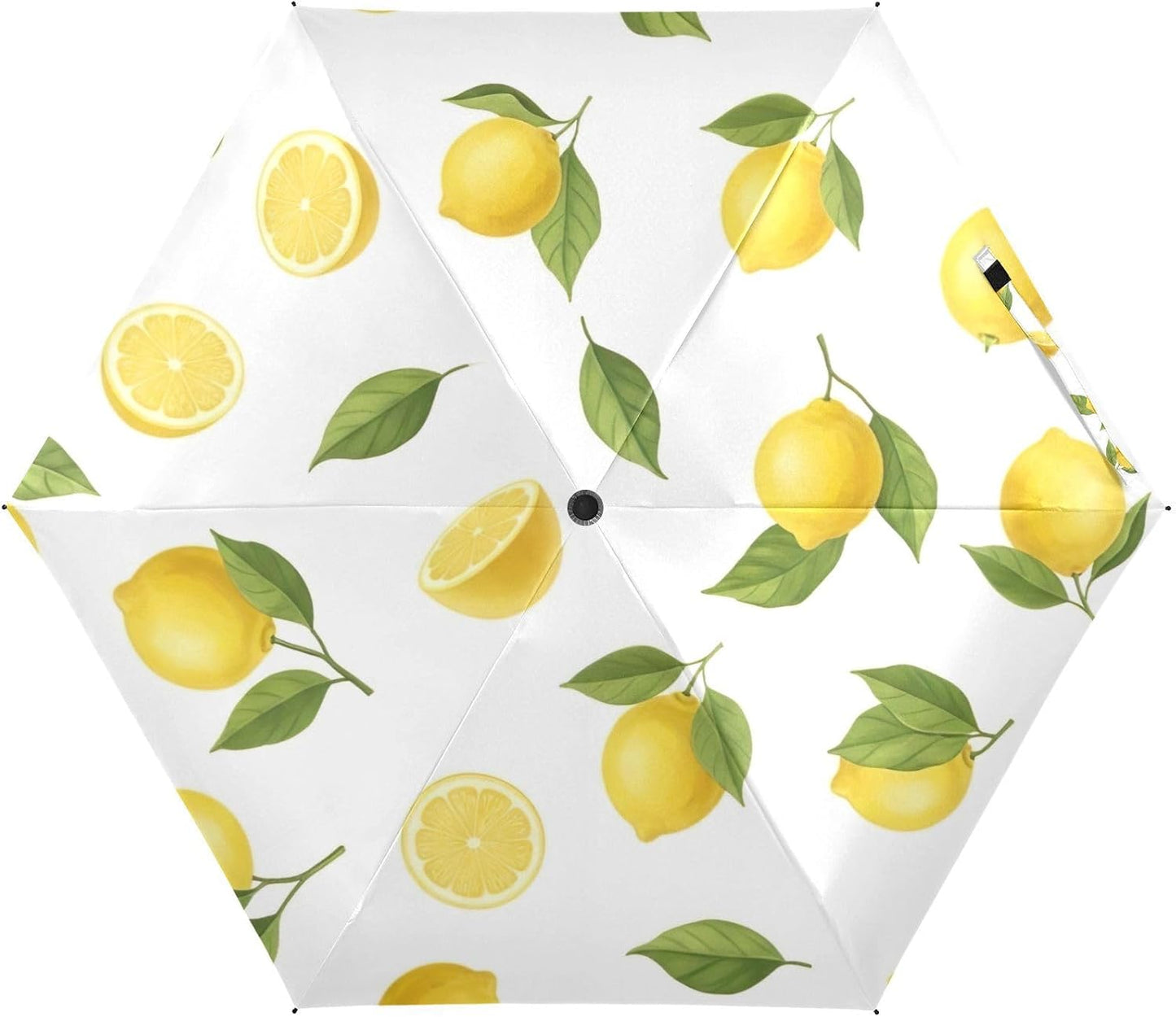 Travel Umbrella Windproof Compact Umbrella, Umbrellas for Backpacks/Handbags, Sun, Yellow Lemons Green Leaves White