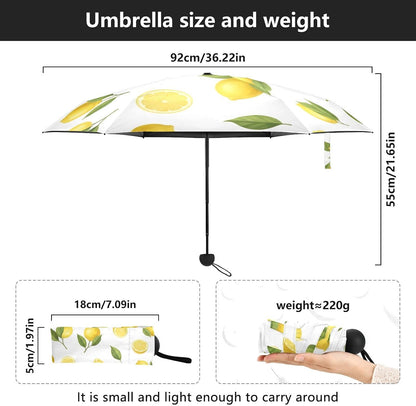 Travel Umbrella Windproof Compact Umbrella, Umbrellas for Backpacks/Handbags, Sun, Yellow Lemons Green Leaves White