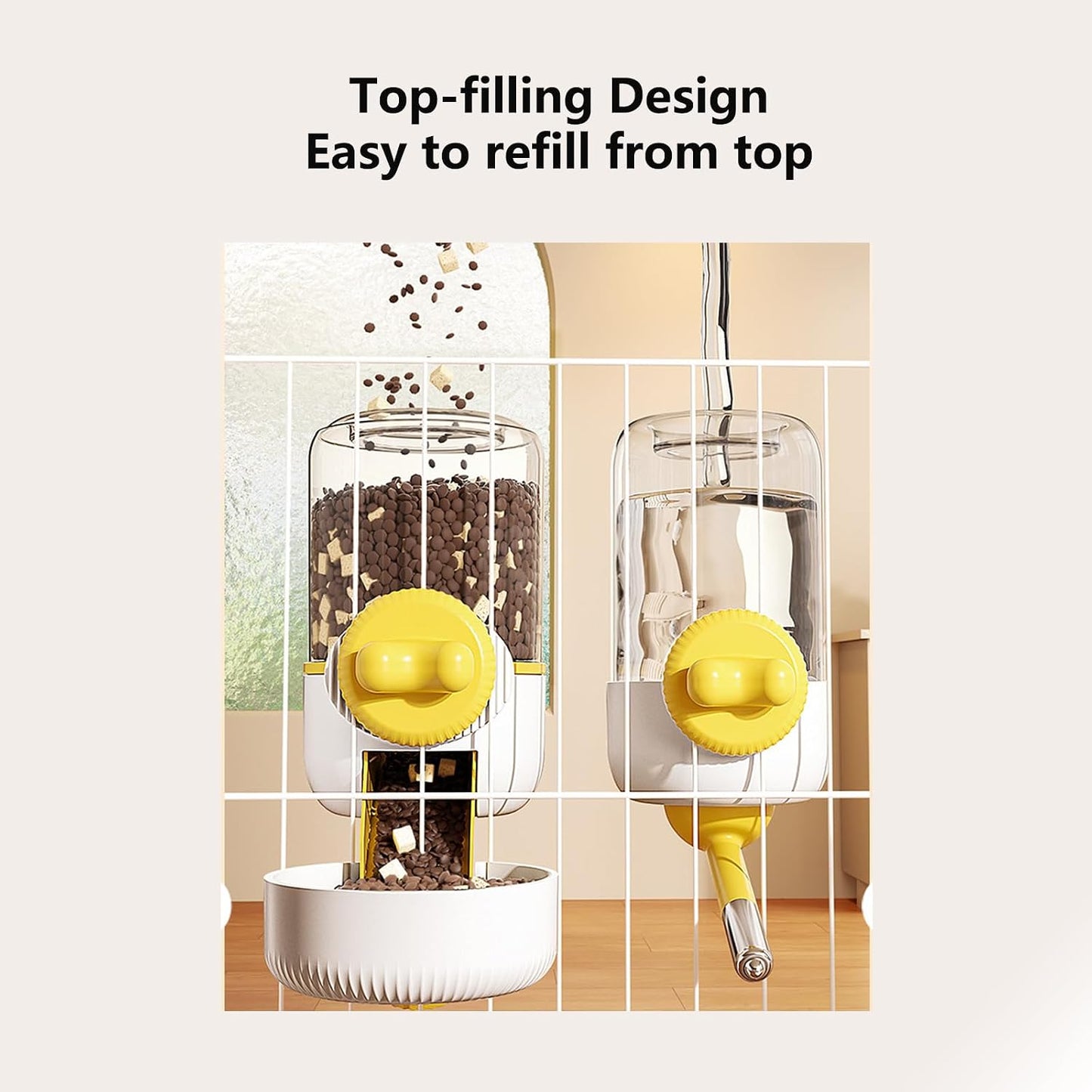Pet Water Dispenser, 30oz/900ml Large Capacity Guinea Pig Water Bottle | Automatic Hanging Rabbit Bunny Water Dispenser for Cage Small Animal Water Bottle（Water Dispenser only, Yellow)