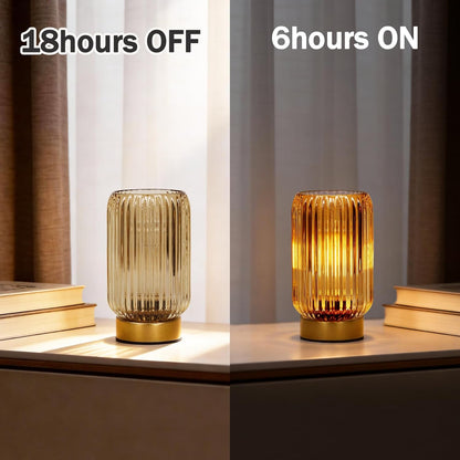 Cordless Lamp, Battery Operated Lamp with Timer, Yellow Glass Lampshade, Small Table Lamps for Area No Plug, Decorative Led Light for Bedroom Living Room Shelf (Yellow)