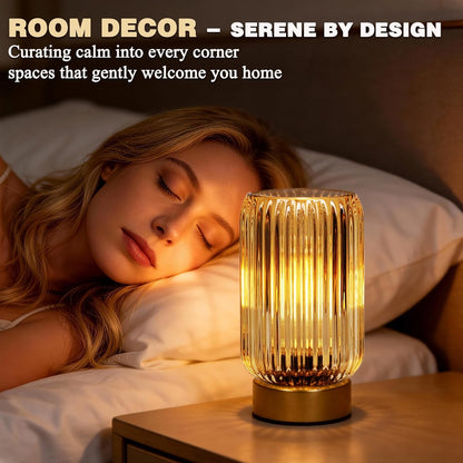 Cordless Lamp, Battery Operated Lamp with Timer, Yellow Glass Lampshade, Small Table Lamps for Area No Plug, Decorative Led Light for Bedroom Living Room Shelf (Yellow)