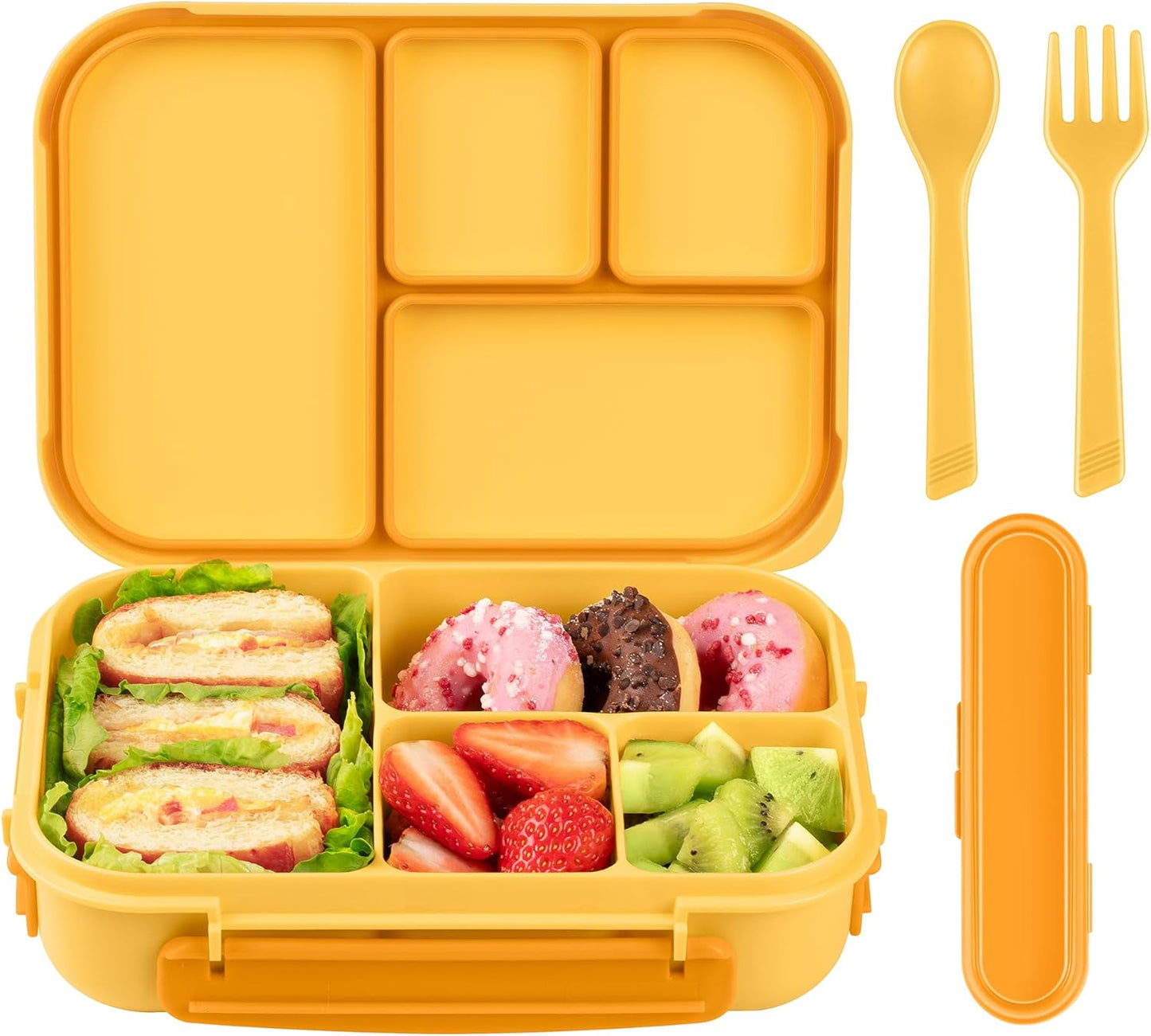 Lunch Box Kids,Bento Box Adult,Leakproof Lunch Containers for Adults/Kids/Toddler,1200ML-4 Compartments bento Lunch box with Utensil,Microwave & Dishwasher & Freezer Safe (Yellow)