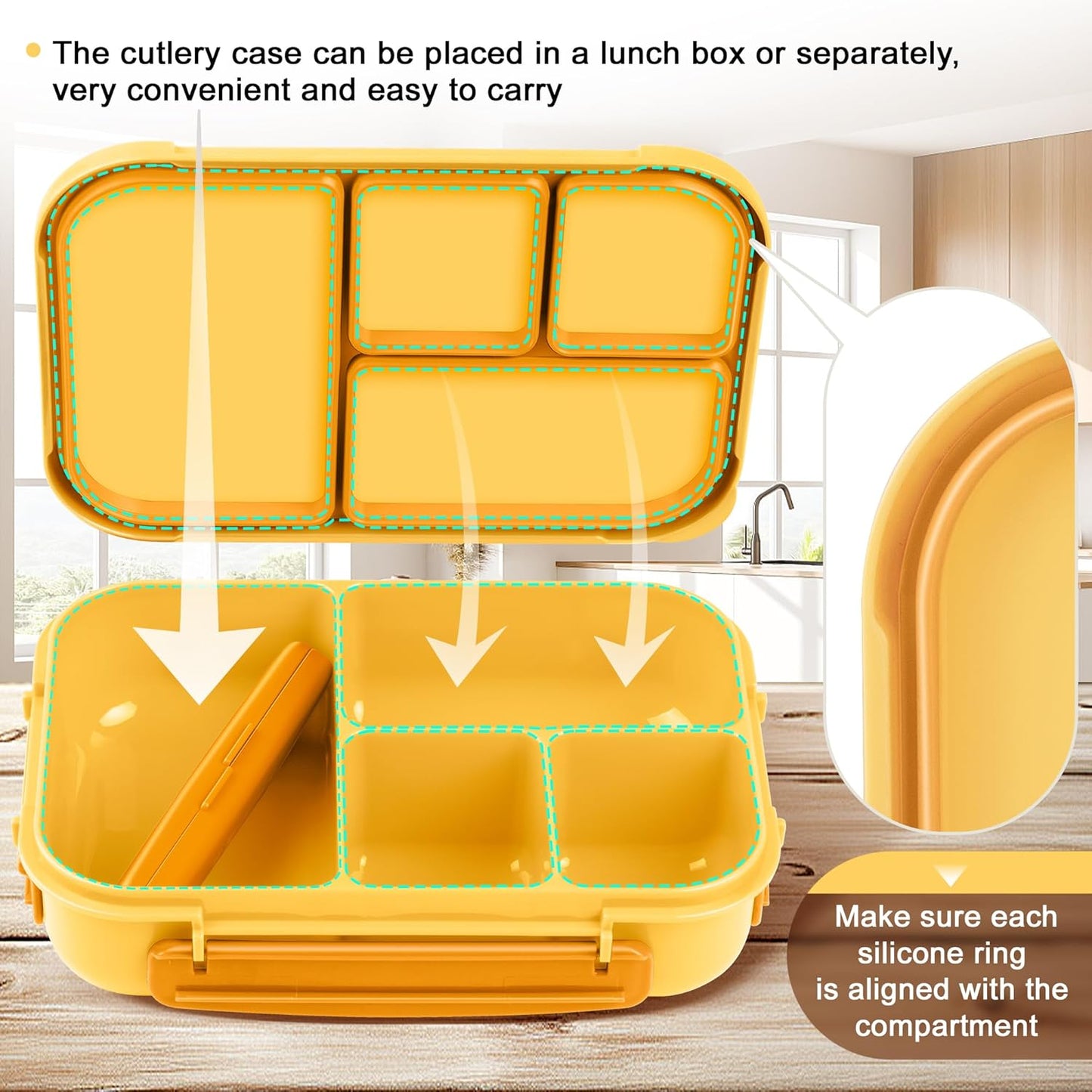 Lunch Box Kids,Bento Box Adult,Leakproof Lunch Containers for Adults/Kids/Toddler,1200ML-4 Compartments bento Lunch box with Utensil,Microwave & Dishwasher & Freezer Safe (Yellow)