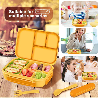Lunch Box Kids,Bento Box Adult,Leakproof Lunch Containers for Adults/Kids/Toddler,1200ML-4 Compartments bento Lunch box with Utensil,Microwave & Dishwasher & Freezer Safe (Yellow)