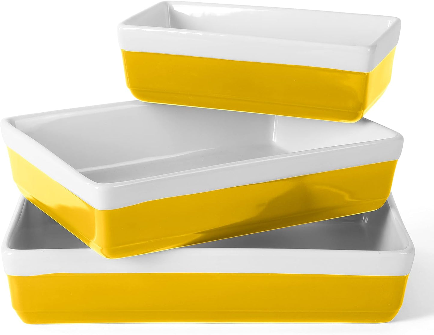 3-Piece Oven to Table Stoneware Bakeware Set – Baking Dish & Casserole Set – Yellow – Durable Oven-Safe Bakeware for Baking and Serving